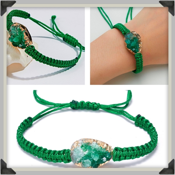 Boutique Jewelry - New Woven Adjustable Druzy Green Bracelet
